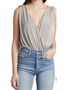 NWT FREE PEOPLE | Night Owl  Blouson Wrap Bodysuit in Oxide Green Sage Medium